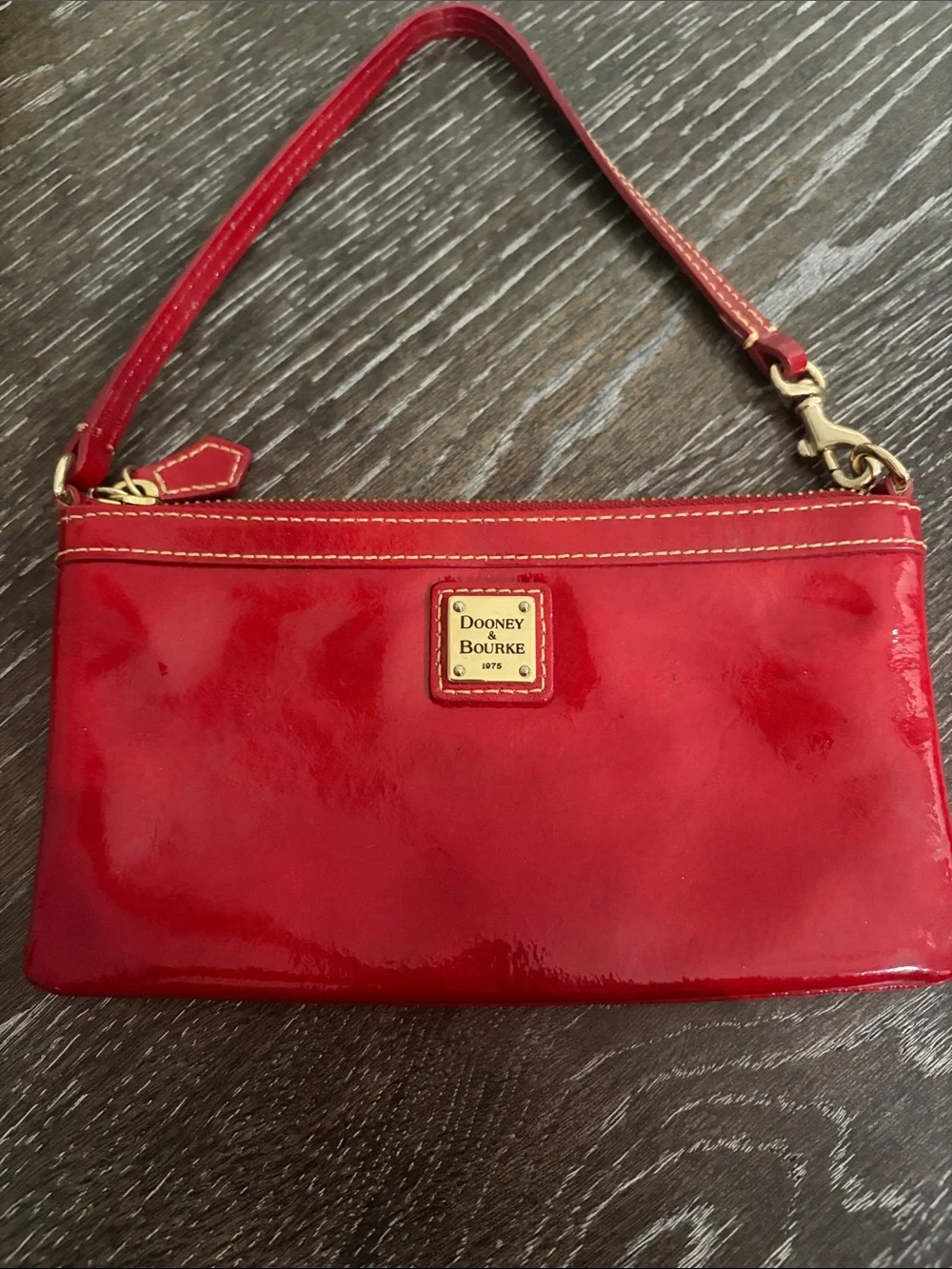 Dooney & Bourke Slim Wristlet Top Zip Patent Leather Cherry Red